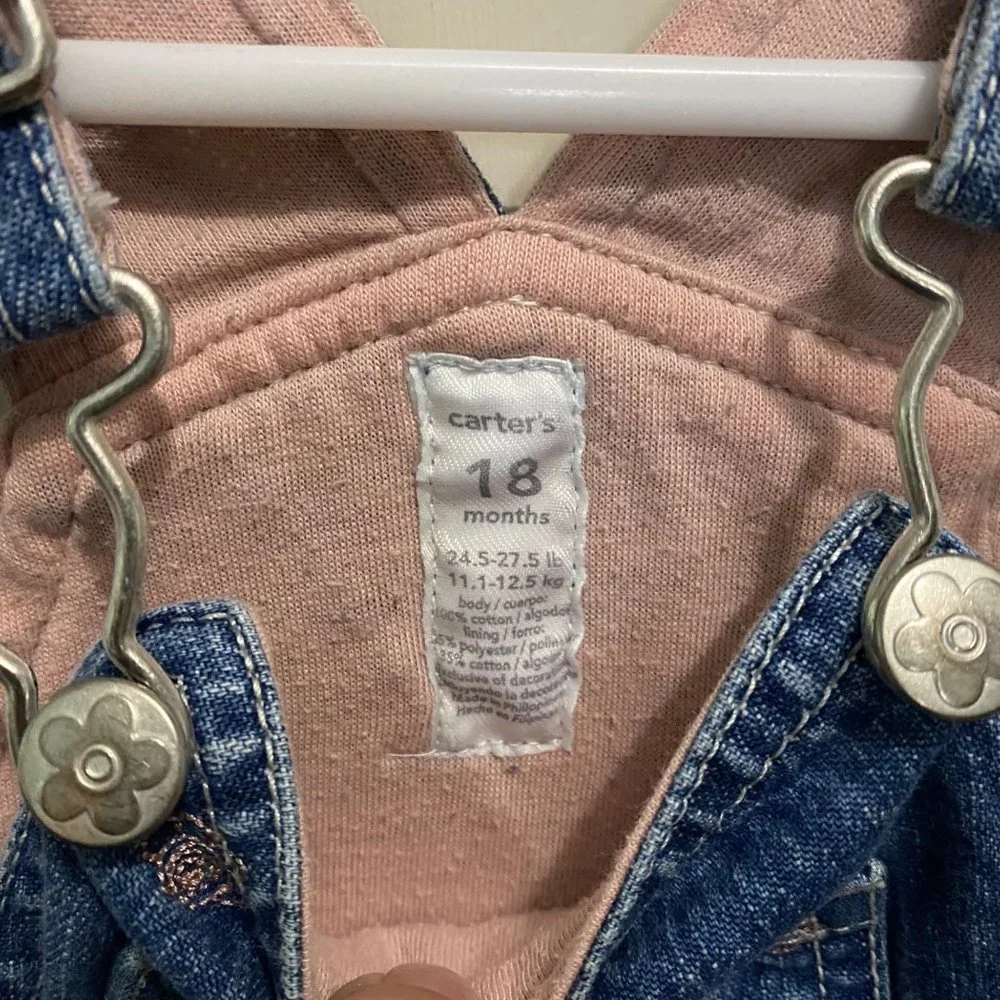 Carter's Baby 18 Months‎ Floral Embroidered Ruffled Pockets Overalls Denim Jeans